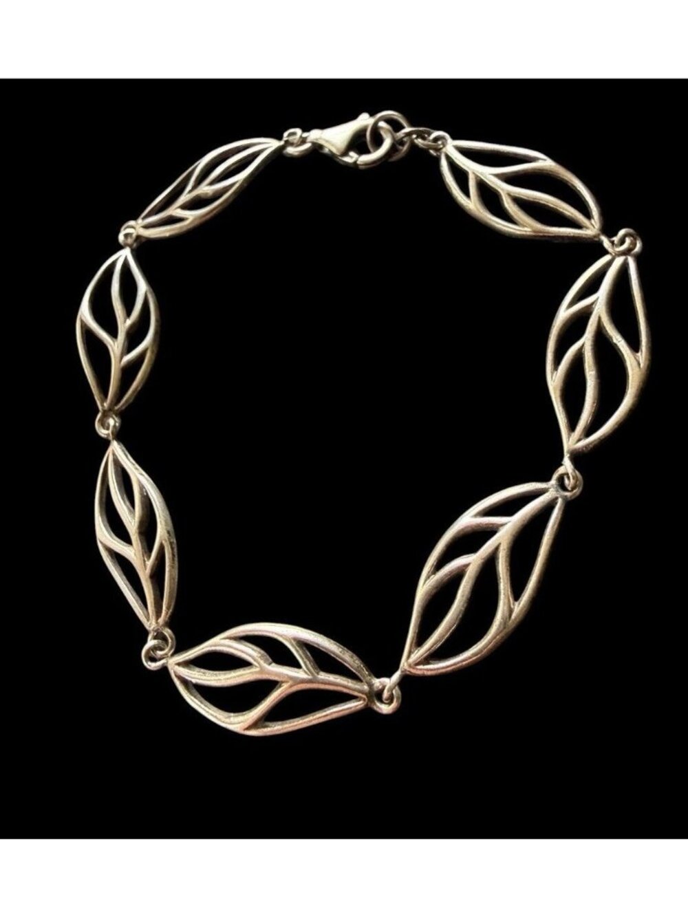 925 Sterling Silver Open Work Leaf Link Bracelet 7.5” - Picture 2 of 7